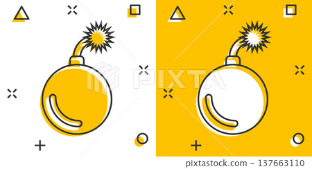Bomb icon in comic style. Dynamite cartoon vector illustration on white isolated background. C4 tnt splash effect business concept. Bomb icon in comic style. Dynamite cartoon vector illustration on white isolated background. C4 tnt splash effect business concept. 137663110