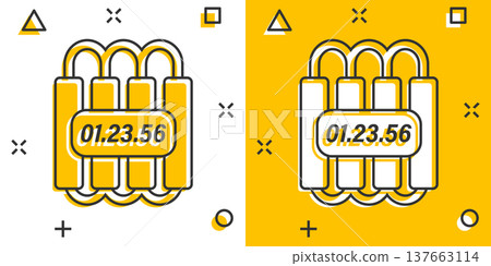 Bomb icon in comic style. Dynamite cartoon vector illustration on white isolated background. C4 tnt splash effect business concept. Bomb icon in comic style. Dynamite cartoon vector illustration on white isolated background. C4 tnt splash effect business concept. 137663114