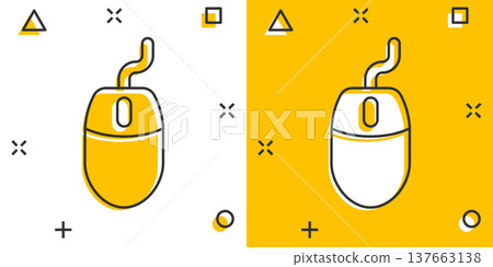 Computer mouse icon in comic style. Cursor cartoon vector illustration on white isolated background. Pointer splash effect business concept. Computer mouse icon in comic style. Cursor cartoon vector illustration on white isolated background. Pointer splash effect business concept. 137663138