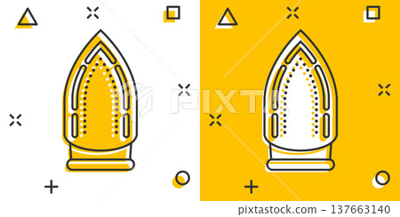 Iron icon in comic style. Laundry equipment cartoon vector illustration on white isolated background. Ironing splash effect business concept. Iron icon in comic style. Laundry equipment cartoon vector illustration on white isolated background. Ironing splash effect business concept. 137663140