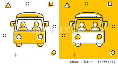 Bus icon in comic style. Coach cartoon vector illustration on white isolated background. Autobus vehicle splash effect business concept. Bus icon in comic style. Coach cartoon vector illustration on white isolated background. Autobus vehicle splash effect business concept. 137663243