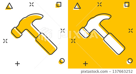 Hammer icon in flat style. Work instrument vector illustration on white isolated background. Repair equipment business concept. 137663252