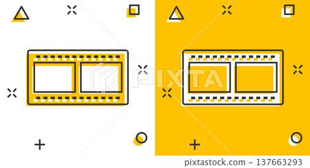 Film icon in comic style. Movie cartoon vector illustration on white isolated background. Play video splash effect business concept. 137663293