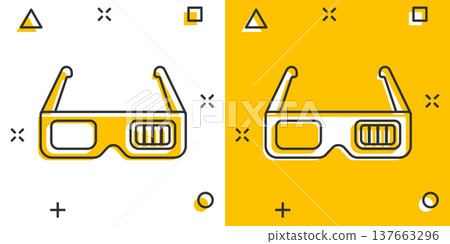 Film icon in comic style. Movie cartoon vector illustration on white isolated background. 3d glasses splash effect business concept. Film icon in comic style. Movie cartoon vector illustration on white isolated background. 3d glasses splash effect business concept. 137663296