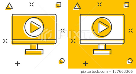 Tv screen icon in comic style. Video cartoon vector illustration on white isolated background. Computer monitor splash effect business concept. 137663306