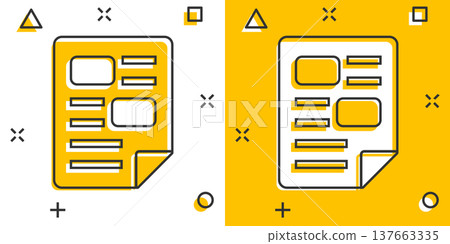 Document note icon in comic style. Paper sheet cartoon vector illustration on white background. Notepad document splash effect business concept. 137663335