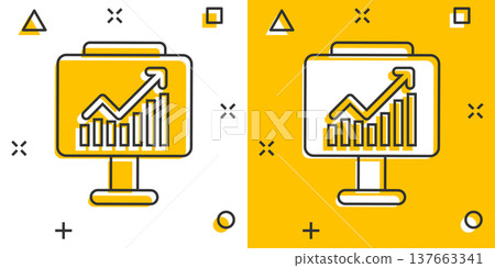 Growth diagram icon in comic style. Finance chart cartoon vector illustration on white isolated background. Arrow up splash effect business concept. 137663341