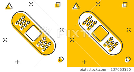 Bandage icon in comic style. Plaster cartoon vector illustration on white isolated background. First aid kit splash effect business concept. 137663530