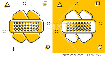Bandage icon in comic style. Plaster cartoon vector illustration on white isolated background. First aid kit splash effect business concept. 137663533