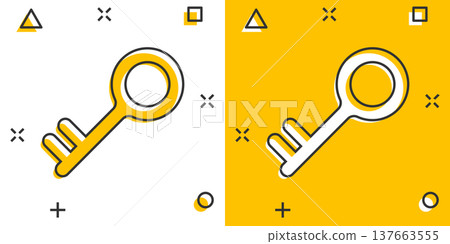 Key icon in comic style. Password cartoon vector illustration on white isolated background. Access splash effect business concept. Key icon in comic style. Password cartoon vector illustration on white isolated background. Access splash effect business concept. 137663555