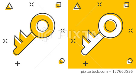 Key icon in comic style. Password cartoon vector illustration on white isolated background. Access splash effect business concept. Key icon in comic style. Password cartoon vector illustration on white isolated background. Access splash effect business concept. 137663556
