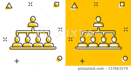 Corporate organization chart with business people vector icon in comic style. People cooperation cartoon illustration on white background. Teamwork splash effect business concept. Corporate organization chart with business people vector icon in comic style. People cooperation cartoon illustration on white background. Teamwork splash effect business concept. 137663579