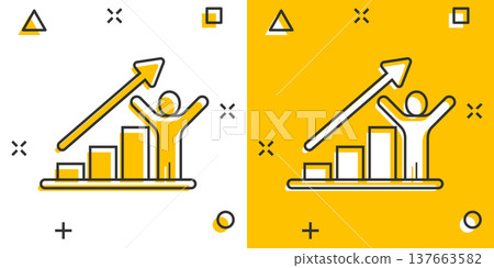 People with growth arrow icon in comic style. Work strategy cartoon vector illustration on white isolated background. Office training splash effect business concept. People with growth arrow icon in comic style. Work strategy cartoon vector illustration on white isolated background. Office training splash effect business concept. 137663582
