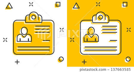 Id card icon in comic style. Identity tag cartoon vector illustration on white isolated background. Driver licence splash effect business concept. Id card icon in comic style. Identity tag cartoon vector illustration on white isolated background. Driver licence splash effect business concept. 137663585