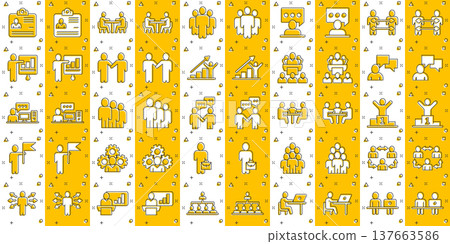 Business communication icon set in comic style. Team structure cartoon vector illustration on white isolated background. Office teamwork splash effect business concept. Business communication icon set in comic style. Team structure cartoon vector illustration on white isolated background. Office teamwork splash effect business concept. 137663586