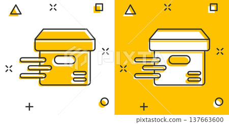 Shipping box icon in comic style. Container cartoon vector illustration on white isolated background. Cardboard package splash effect business concept. Shipping box icon in comic style. Container cartoon vector illustration on white isolated background. Cardboard package splash effect business concept. 137663600