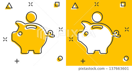 Money box icon in comic style. Pig container cartoon vector illustration on white isolated background. Piggy bank splash effect business concept. Money box icon in comic style. Pig container cartoon vector illustration on white isolated background. Piggy bank splash effect business concept. 137663601