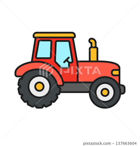 Farm tractor truck icon in cartoon flat style. Agriculture transport outline stroke vector illustration on isolated background. Colorful farming vehicle sign business concept. 137663604