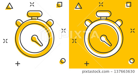 Clock icon in comic style. Watch cartoon vector illustration on white isolated background. Timer splash effect business concept. 137663630