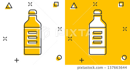 Bottle milk icon in comic style. Flask cartoon vector illustration on white isolated background. Drink container splash effect business concept. 137663644