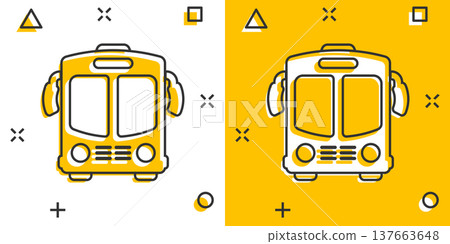 Bus icon in comic style. Coach car cartoon vector illustration on white isolated background. Autobus splash effect business concept. Bus icon in comic style. Coach car cartoon vector illustration on white isolated background. Autobus splash effect business concept. 137663648