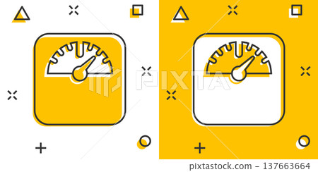 Scale icon in comic style. Balance cartoon vector illustration on white isolated background. Comparison splash effect business concept. Scale icon in comic style. Balance cartoon vector illustration on white isolated background. Comparison splash effect business concept. 137663664