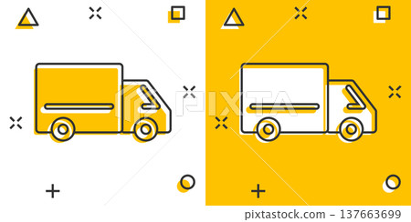 Truck icon in comic style. Auto delivery cartoon vector illustration on white isolated background. Lorry automobile splash effect business concept. Truck icon in comic style. Auto delivery cartoon vector illustration on white isolated background. Lorry automobile splash effect business concept. 137663699