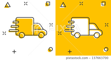 Truck icon in comic style. Auto delivery cartoon vector illustration on white isolated background. Lorry automobile splash effect business concept. Truck icon in comic style. Auto delivery cartoon vector illustration on white isolated background. Lorry automobile splash effect business concept. 137663700