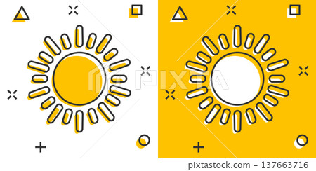 Sun icon in comic style. Sunlight cartoon sign vector illustration on white isolated background. Daylight splash effect business concept. 137663716