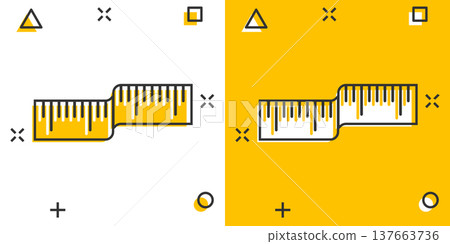 Measure tape icon in comic style. Ruler cartoon sign vector illustration on white isolated background. Meter splash effect business concept. 137663736
