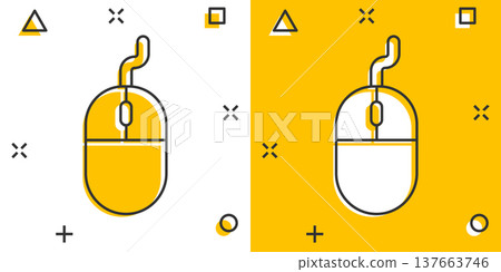 Computer mouse icon in comic style. Cursor cartoon vector illustration on white isolated background. Pointer splash effect business concept. Computer mouse icon in comic style. Cursor cartoon vector illustration on white isolated background. Pointer splash effect business concept. 137663746