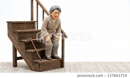 一幅描繪老婦人小心翼翼地走過台階的微型畫作 1 137663754