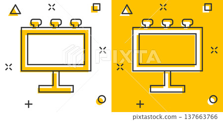 Billboard icon in comic style. Citylight display cartoon vector illustration on white isolated background. Banner placard splash effect business concept. Billboard icon in comic style. Citylight display cartoon vector illustration on white isolated background. Banner placard splash effect business concept. 137663766