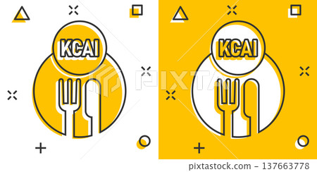 Kcal icon in comic style. Diet cartoon vector illustration on white isolated background. Calories splash effect business concept. 137663778