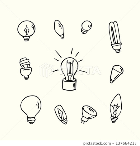 Set of light bulbs doodles Set of light bulbs doodles 137664215