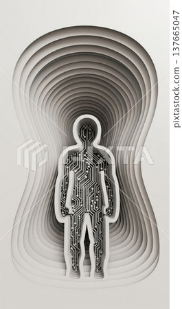 Abstract layered human form circuit board pattern light and shadow Abstract layered human form circuit board pattern light and shadow 137665047
