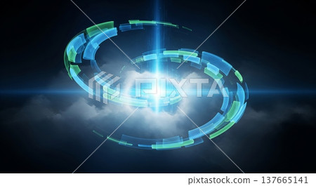 Digital Spiral Energy Vortex With Blue Light Beam And Clouds In 137665141