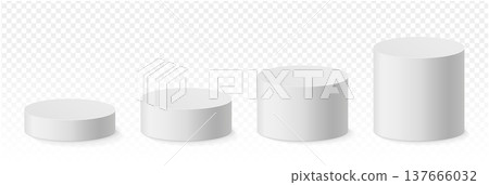 Vector set white cylindrical plinth podium in ascending height.  137666032