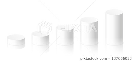 Vector set white cylindrical plinth podium in ascending height. Vector set white cylindrical plinth podium in ascending height. 137666033