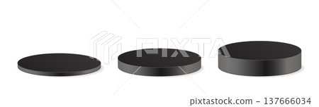 Vector set white cylindrical plinth podium in ascending height. Vector set white cylindrical plinth podium in ascending height. 137666034