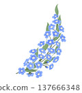 Blue forget-me-nots, flower arrangement, twig. Watercolor, pastel. In a flat, naive style. An isolated design element for decorating postcards, goods 137666348