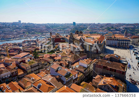 A panoramic view overlooking the red-roofed streets of Porto's old town, Portugal. A panoramic view overlooking the red-roofed streets of Porto's old town, Portugal. 137666358