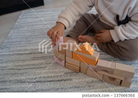 Infants playing with building blocks 137666368