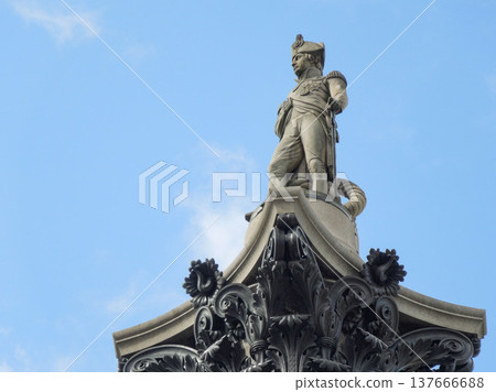 Nelson statue and blue sky in Trafalgar Square, London 137666688