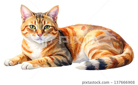 A tabby cat illustration (a cat sitting facing sideways) A tabby cat illustration (a cat sitting facing sideways) 137666908