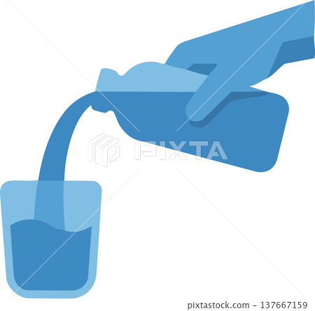 Hand pouring water from a bottle into a glass simple flat style illustration showing hydration healthy lifestyle 137667159