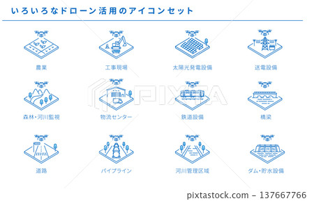 Icon set for industries and infrastructure utilizing drones 137667766