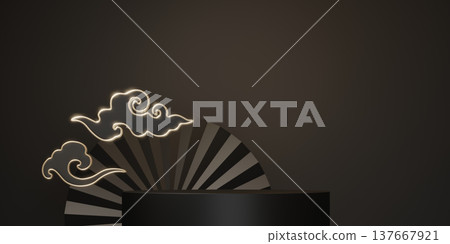 Black and gold two color stage chinaese podium style for products decoration suitable .3D rendering Black and gold two color stage chinaese podium style for products decoration suitable .3D rendering 137667921