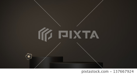 Black and gold two color stage chinaese podium style for products decoration suitable .3D rendering Black and gold two color stage chinaese podium style for products decoration suitable .3D rendering 137667924