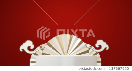 Chinese red concept Podium with decoration minimal geometric design.3D rendering 137667960